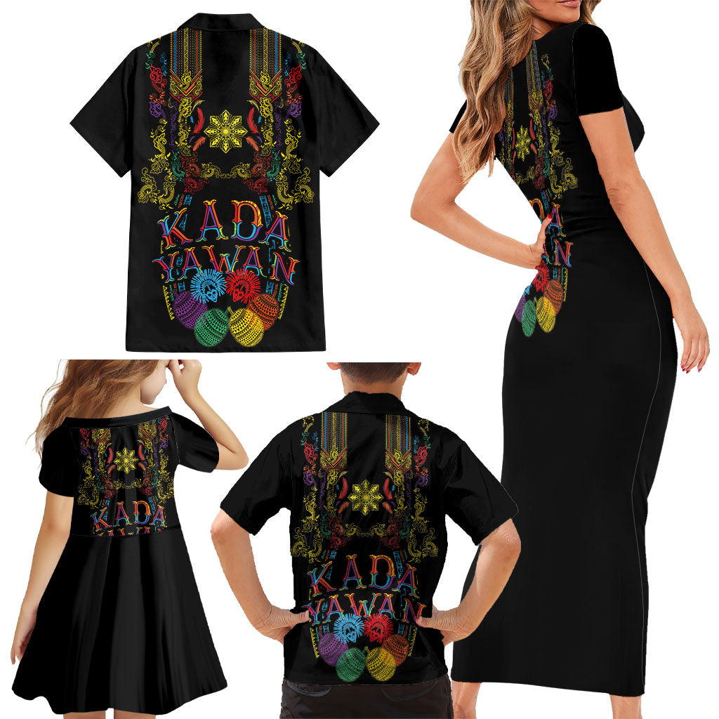 Philippines Kadayawan Festival Family Matching Short Sleeve Bodycon Dress and Hawaiian Shirt Polynesian Tribal Art Barong Style