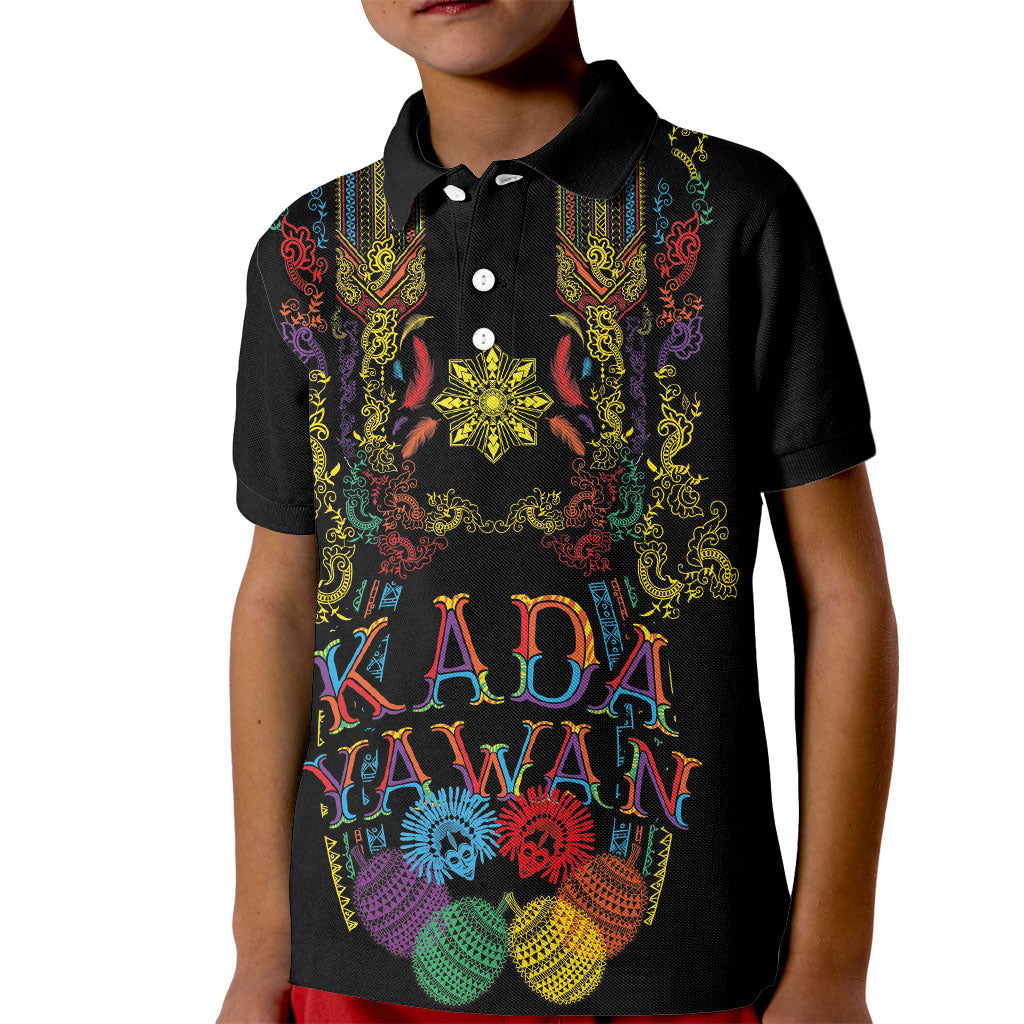 Philippines Kadayawan Festival Kid Polo Shirt Polynesian Tribal Art Barong Style LT03 Kid Black - Polynesian Pride