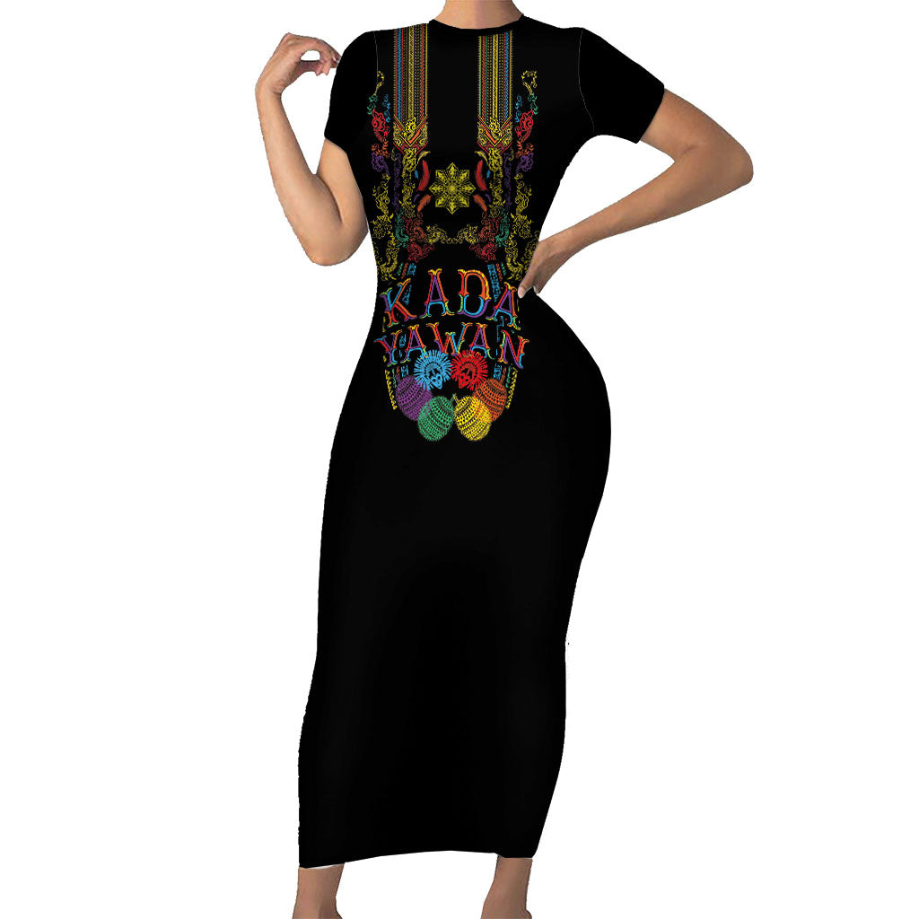 Philippines Kadayawan Festival Short Sleeve Bodycon Dress Polynesian Tribal Art Barong Style