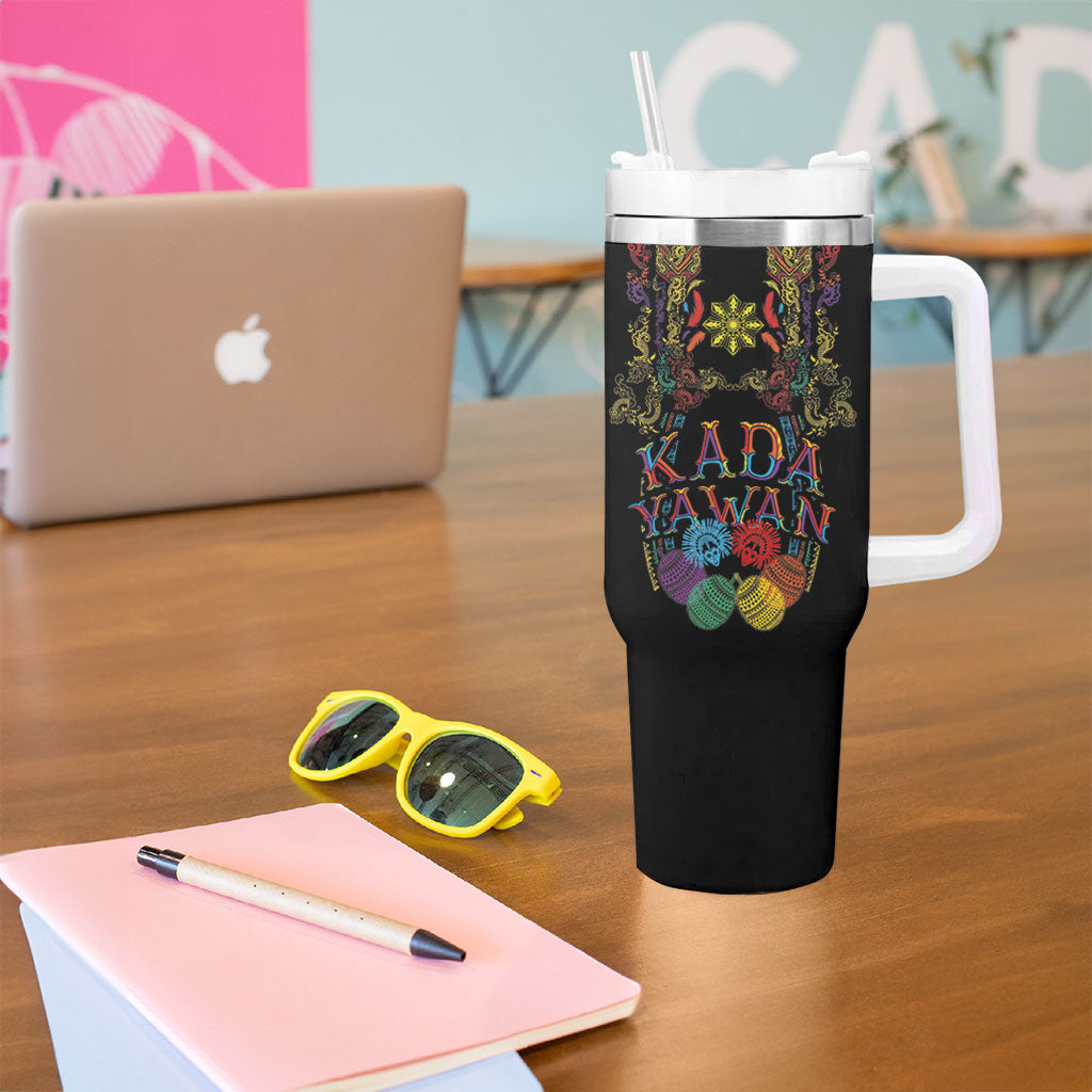 Philippines Kadayawan Festival Tumbler With Handle Polynesian Tribal Art Barong Style