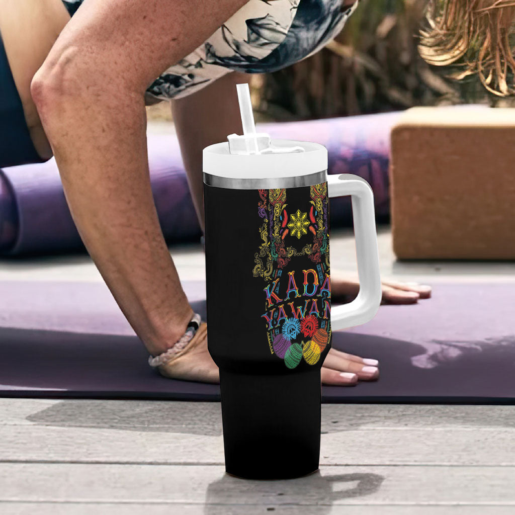 Philippines Kadayawan Festival Tumbler With Handle Polynesian Tribal Art Barong Style