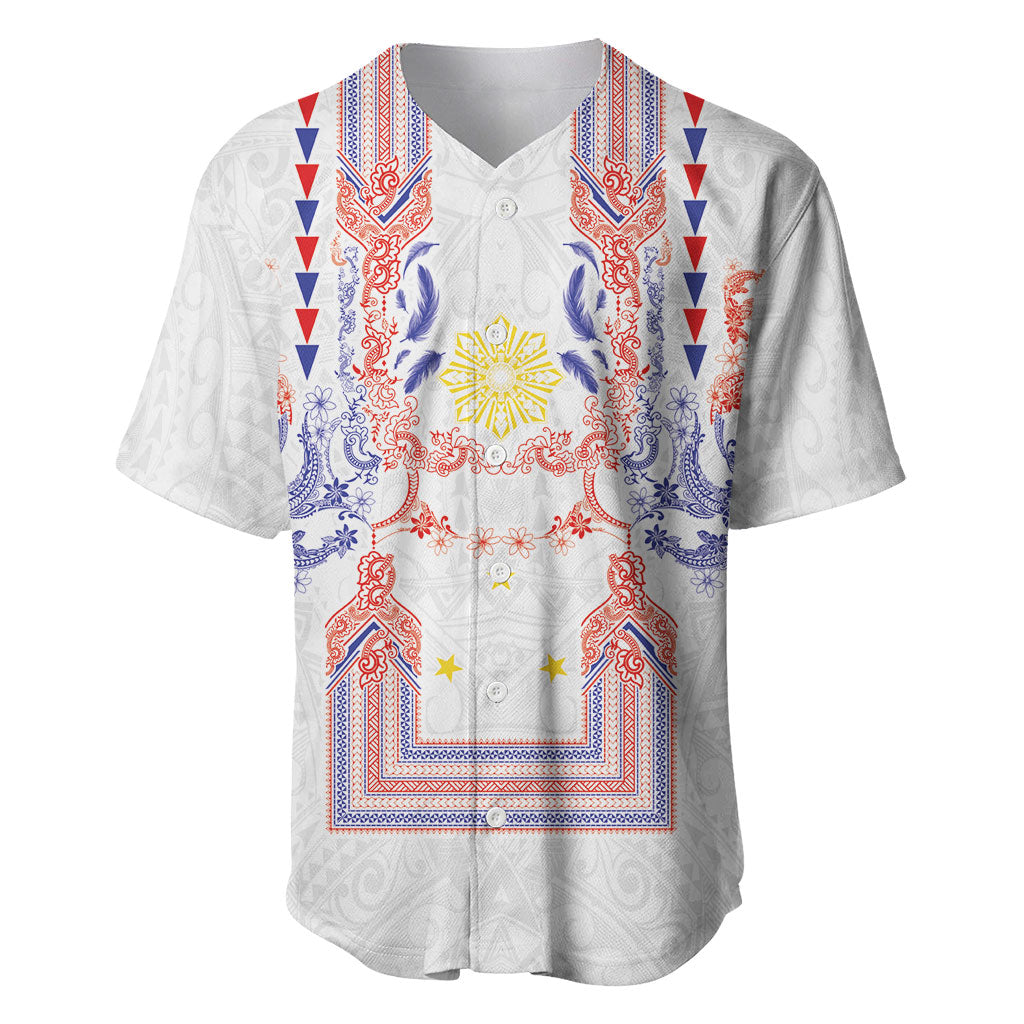 Philippines Barong Style Baseball Jersey Polynesian Kakau Art Tattoos with Tribal Filipino Sun