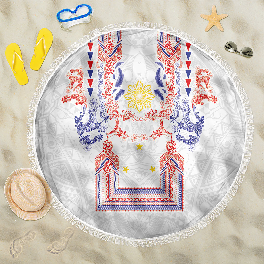 Philippines Barong Style Beach Blanket Polynesian Kakau Art Tattoos with Tribal Filipino Sun LT03 One Size 150cm White - Polynesian Pride
