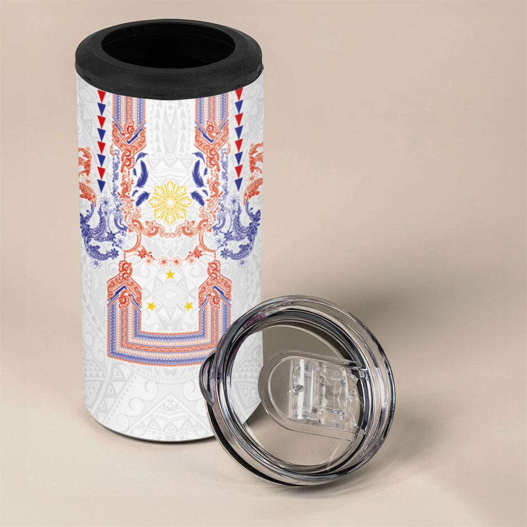 Philippines Barong Style 4 in 1 Can Cooler Tumbler Polynesian Kakau Art Tattoos with Tribal Filipino Sun