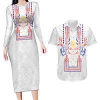 Philippines Barong Style Couples Matching Long Sleeve Bodycon Dress and Hawaiian Shirt Polynesian Kakau Art Tattoos with Tribal Filipino Sun