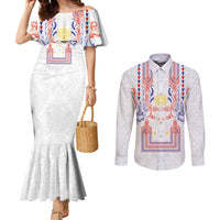 Philippines Barong Style Couples Matching Mermaid Dress and Long Sleeve Button Shirt Polynesian Kakau Art Tattoos with Tribal Filipino Sun