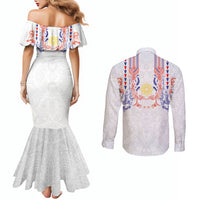 Philippines Barong Style Couples Matching Mermaid Dress and Long Sleeve Button Shirt Polynesian Kakau Art Tattoos with Tribal Filipino Sun