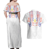 Philippines Barong Style Couples Matching Off Shoulder Maxi Dress and Hawaiian Shirt Polynesian Kakau Art Tattoos with Tribal Filipino Sun