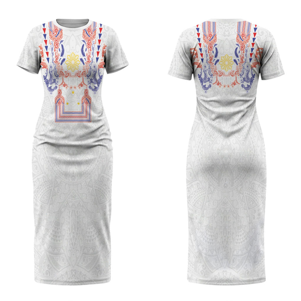 Philippines Barong Style Couples Matching Short Sleeve Bodycon Dress and Long Sleeve Button Shirt Polynesian Kakau Art Tattoos with Tribal Filipino Sun LT03 - Polynesian Pride