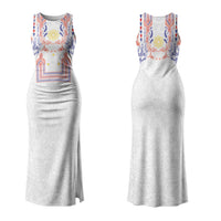 Philippines Barong Style Couples Matching Tank Maxi Dress and Long Sleeve Button Shirt Polynesian Kakau Art Tattoos with Tribal Filipino Sun LT03 - Polynesian Pride
