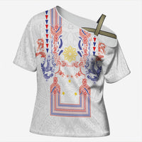 Philippines Barong Style Cross Shoulder Shirt Polynesian Kakau Art Tattoos with Tribal Filipino Sun