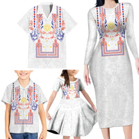 Philippines Barong Style Family Matching Long Sleeve Bodycon Dress and Hawaiian Shirt Polynesian Kakau Art Tattoos with Tribal Filipino Sun