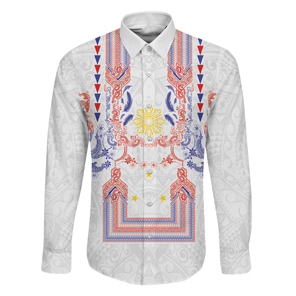 Philippines Barong Style Family Matching Long Sleeve Bodycon Dress and Hawaiian Shirt Polynesian Kakau Art Tattoos with Tribal Filipino Sun