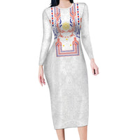Philippines Barong Style Family Matching Long Sleeve Bodycon Dress and Hawaiian Shirt Polynesian Kakau Art Tattoos with Tribal Filipino Sun