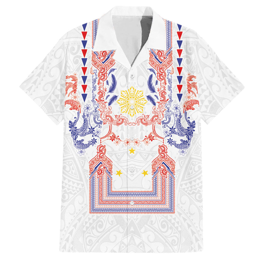 Philippines Barong Style Family Matching Short Sleeve Bodycon Dress and Hawaiian Shirt Polynesian Kakau Art Tattoos with Tribal Filipino Sun