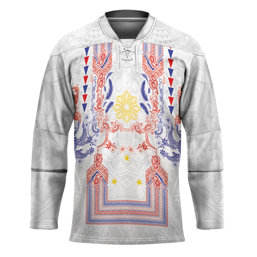 Philippines Barong Style Hockey Jersey Polynesian Kakau Art Tattoos with Tribal Filipino Sun