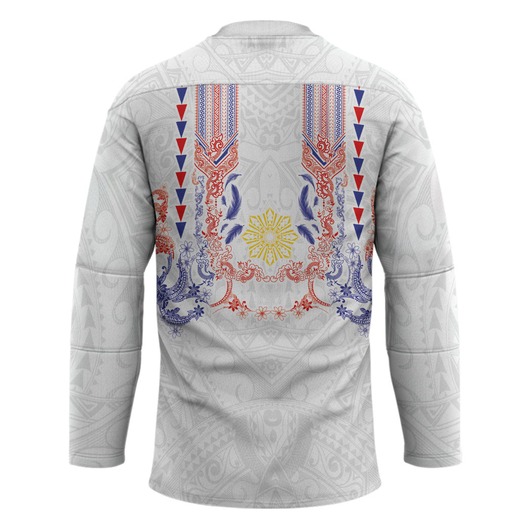 Philippines Barong Style Hockey Jersey Polynesian Kakau Art Tattoos with Tribal Filipino Sun
