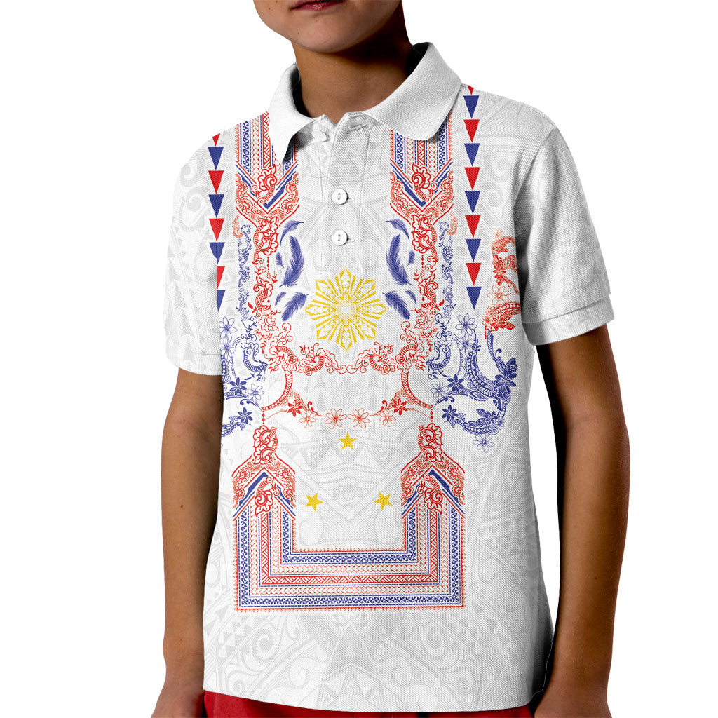 Philippines Barong Style Kid Polo Shirt Polynesian Kakau Art Tattoos with Tribal Filipino Sun LT03 Kid White - Polynesian Pride