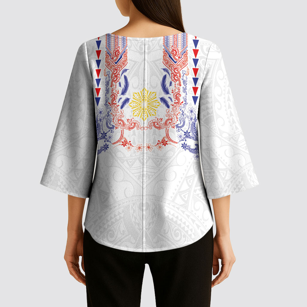 Philippines Barong Style Kimono Sleeve Blouse Polynesian Kakau Art Tattoos with Tribal Filipino Sun