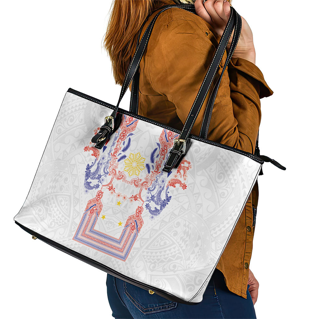 Philippines Barong Style Leather Tote Bag Polynesian Kakau Art Tattoos with Tribal Filipino Sun
