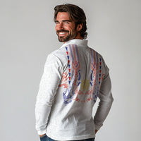 Philippines Barong Style Long Sleeve Polo Shirt Polynesian Kakau Art Tattoos with Tribal Filipino Sun