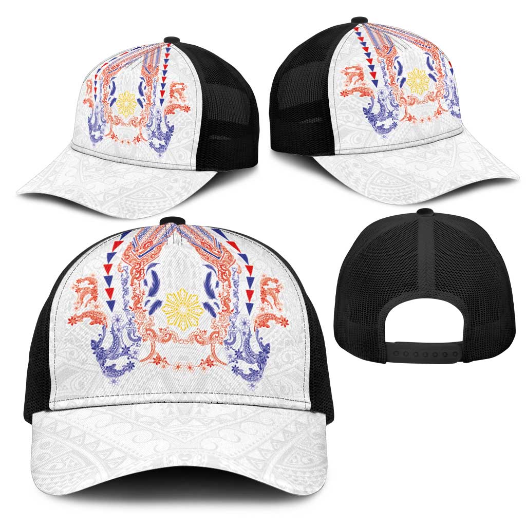 Philippines Barong Style Mesh Trucker Cap Polynesian Kakau Art Tattoos with Tribal Filipino Sun