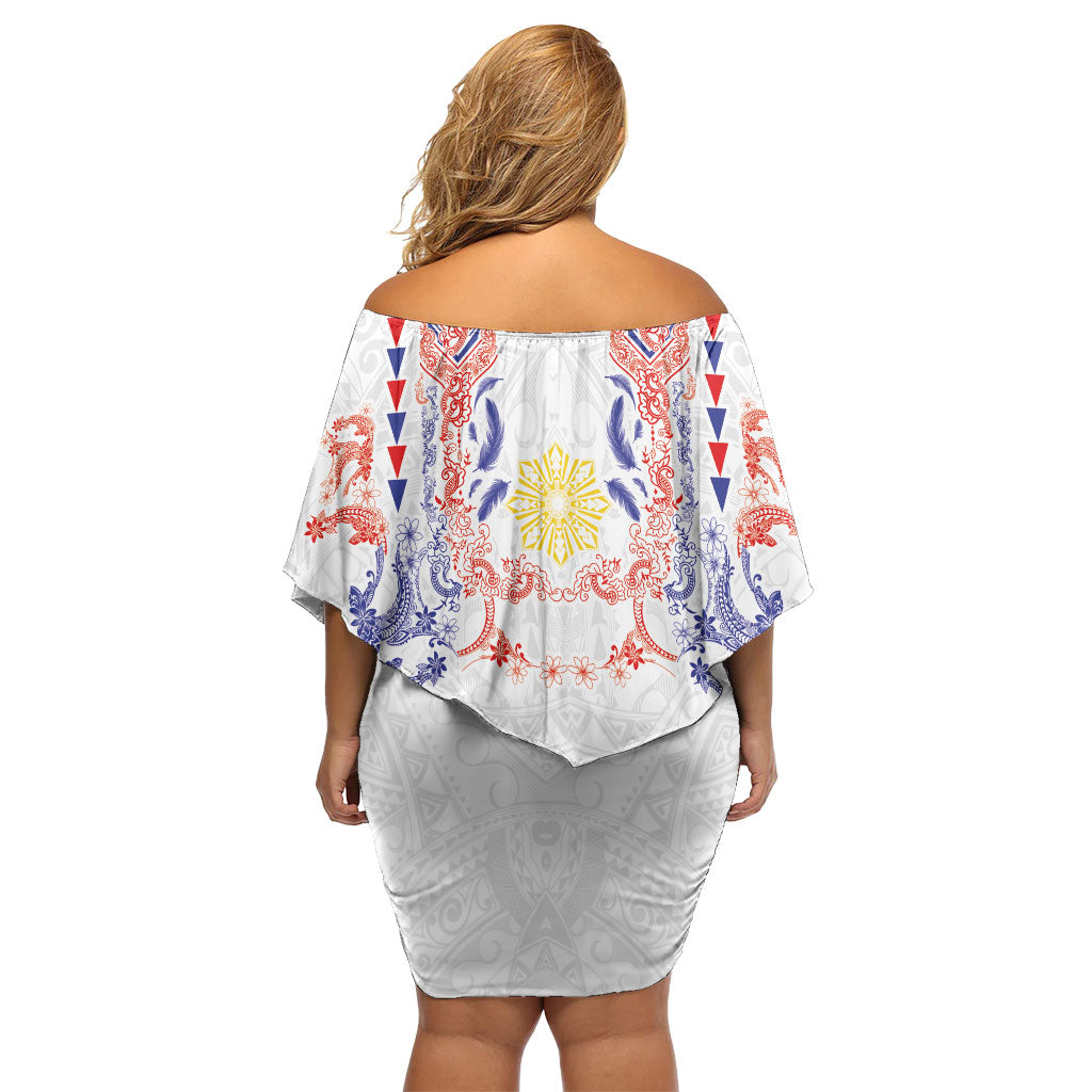 Philippines Barong Style Off Shoulder Short Dress Polynesian Kakau Art Tattoos with Tribal Filipino Sun