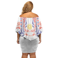 Philippines Barong Style Off Shoulder Short Dress Polynesian Kakau Art Tattoos with Tribal Filipino Sun