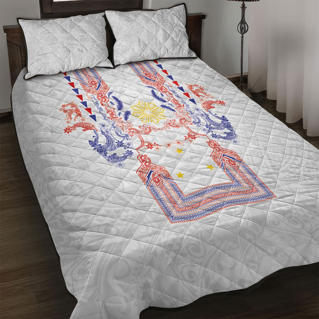 Philippines Barong Style Quilt Bed Set Polynesian Kakau Art Tattoos with Tribal Filipino Sun