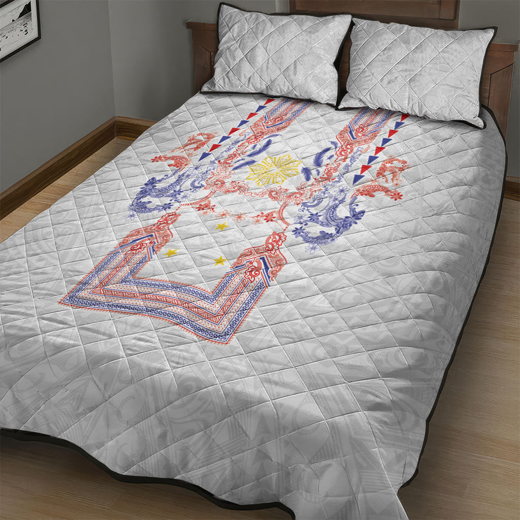 Philippines Barong Style Quilt Bed Set Polynesian Kakau Art Tattoos with Tribal Filipino Sun