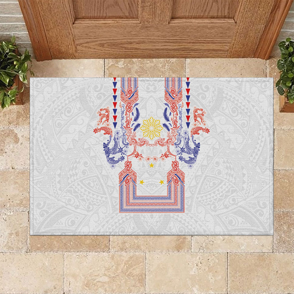 Philippines Barong Style Rubber Doormat Polynesian Kakau Art Tattoos with Tribal Filipino Sun LT03 White - Polynesian Pride