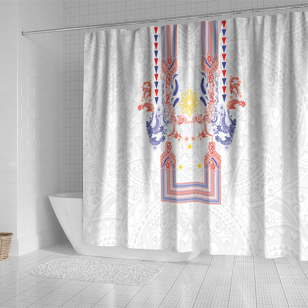 Philippines Barong Style Shower Curtain Polynesian Kakau Art Tattoos with Tribal Filipino Sun