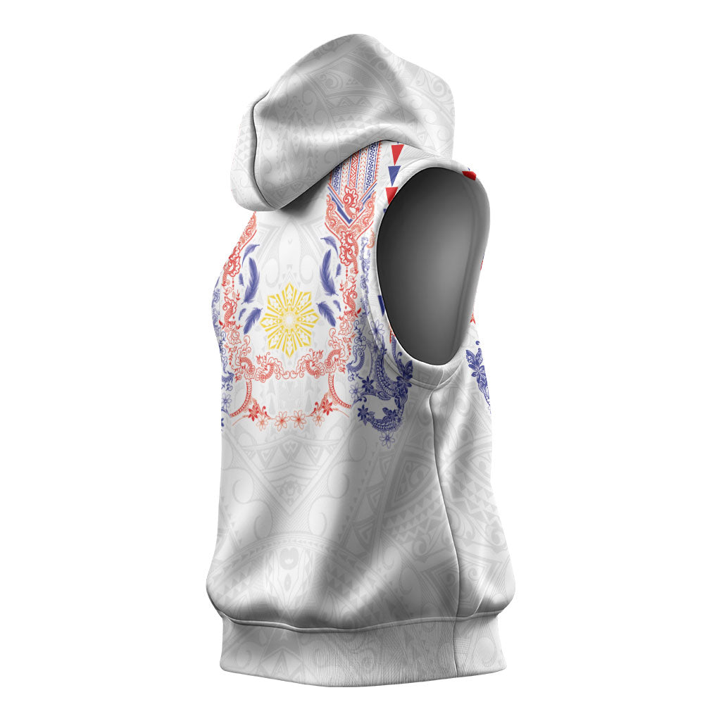 Philippines Barong Style Sleeveless Hoodie Polynesian Kakau Art Tattoos with Tribal Filipino Sun