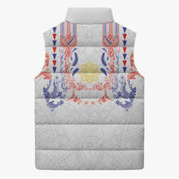 Philippines Barong Style Sleeveless Puffer Jacket Polynesian Kakau Art Tattoos with Tribal Filipino Sun