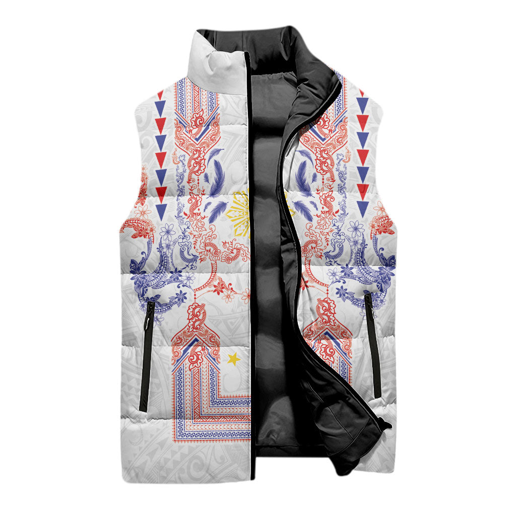 Philippines Barong Style Sleeveless Puffer Jacket Polynesian Kakau Art Tattoos with Tribal Filipino Sun