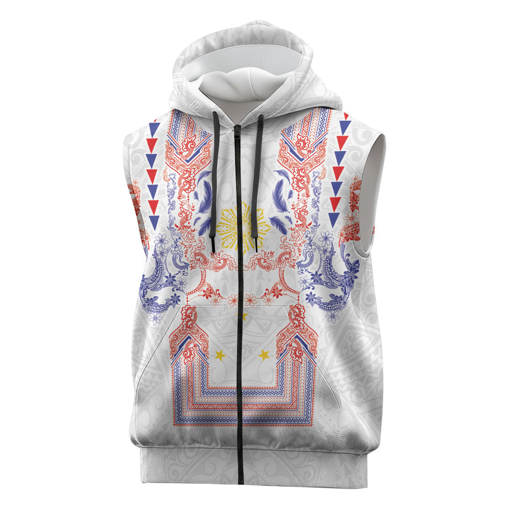 Philippines Barong Style Sleeveless Zip Hoodie Polynesian Kakau Art Tattoos with Tribal Filipino Sun