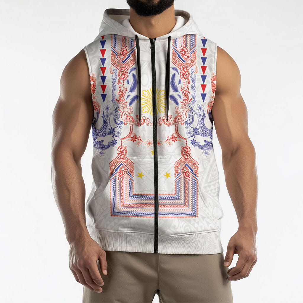 Philippines Barong Style Sleeveless Zip Hoodie Polynesian Kakau Art Tattoos with Tribal Filipino Sun
