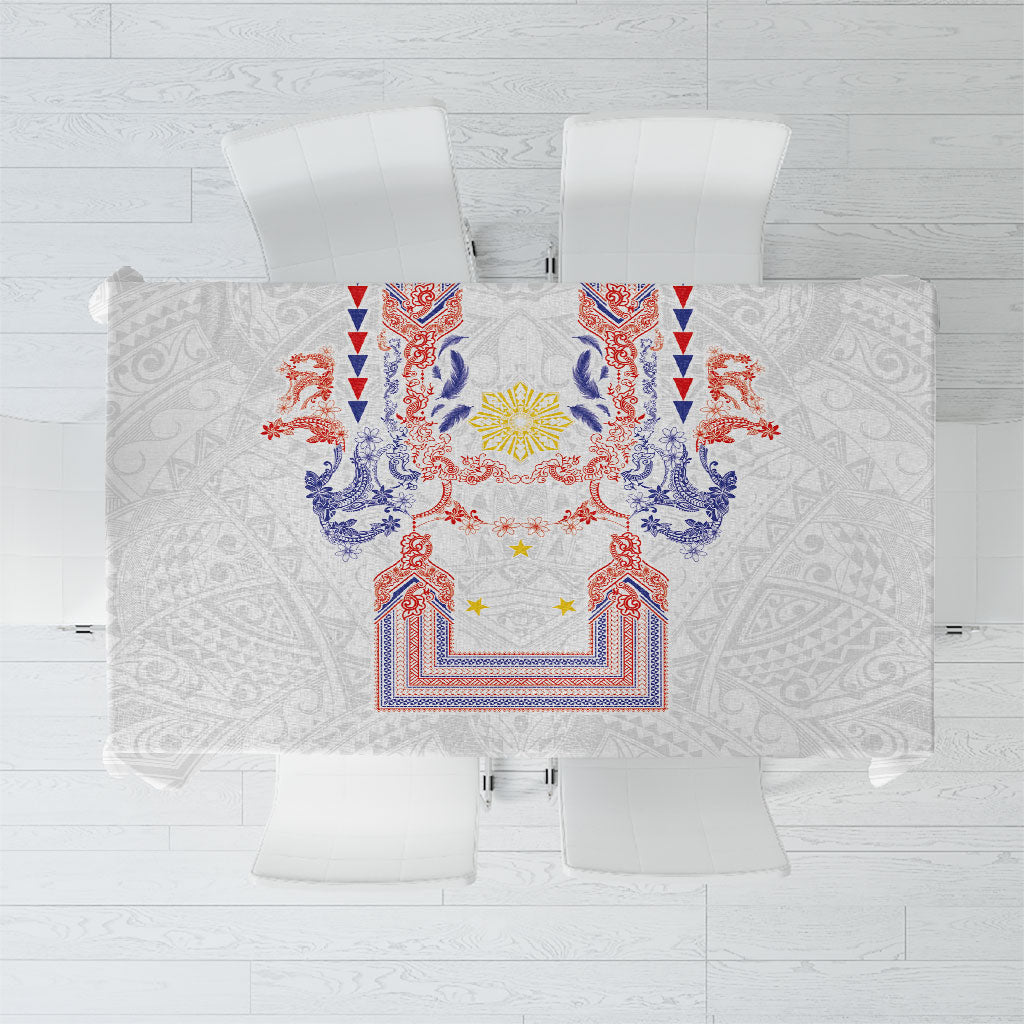 Philippines Barong Style Tablecloth Polynesian Kakau Art Tattoos with Tribal Filipino Sun LT03 White - Polynesian Pride
