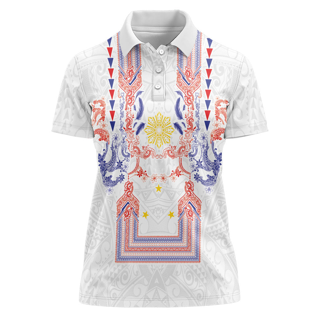 Philippines Barong Style Women Polo Shirt Polynesian Kakau Art Tattoos with Tribal Filipino Sun