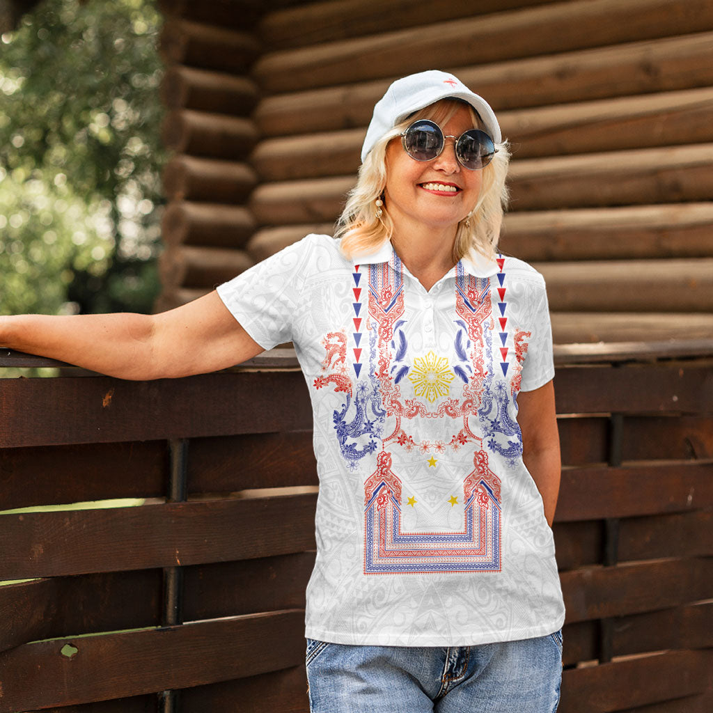 Philippines Barong Style Women Polo Shirt Polynesian Kakau Art Tattoos with Tribal Filipino Sun