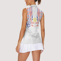 Philippines Barong Style Women Sleeveless Polo Shirt Polynesian Kakau Art Tattoos with Tribal Filipino Sun