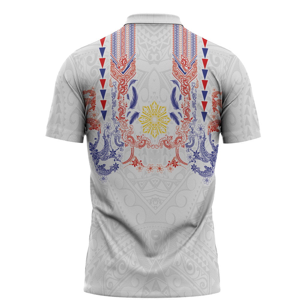 Philippines Barong Style Zipper Polo Shirt Polynesian Kakau Art Tattoos with Tribal Filipino Sun