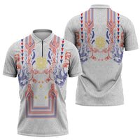 Philippines Barong Style Zipper Polo Shirt Polynesian Kakau Art Tattoos with Tribal Filipino Sun