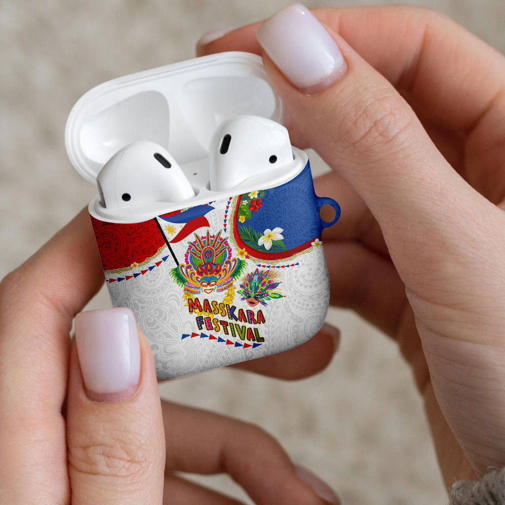Philippines MassKara Festival AirPods Case Smile Masks with Hawaiian Art Pattern and Tropical Plants