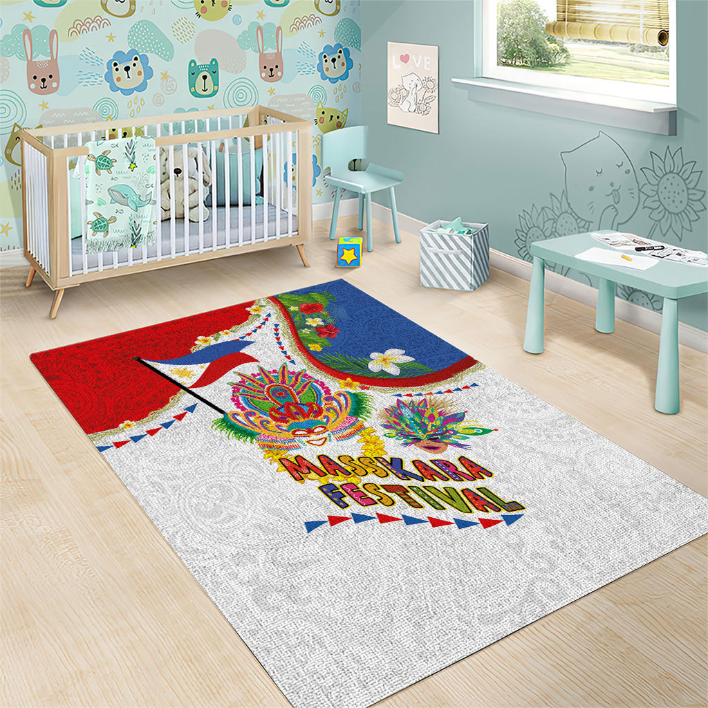Philippines MassKara Festival Area Rug Smile Masks with Hawaiian Art Pattern and Tropical Plants