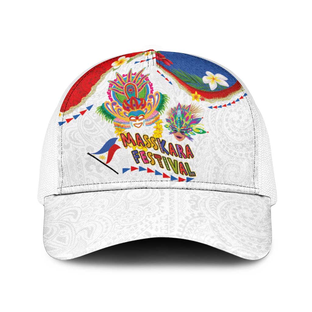 Philippines MassKara Festival Baseball Net Cap Smile Masks with Hawaiian Art Pattern and Tropical Plants