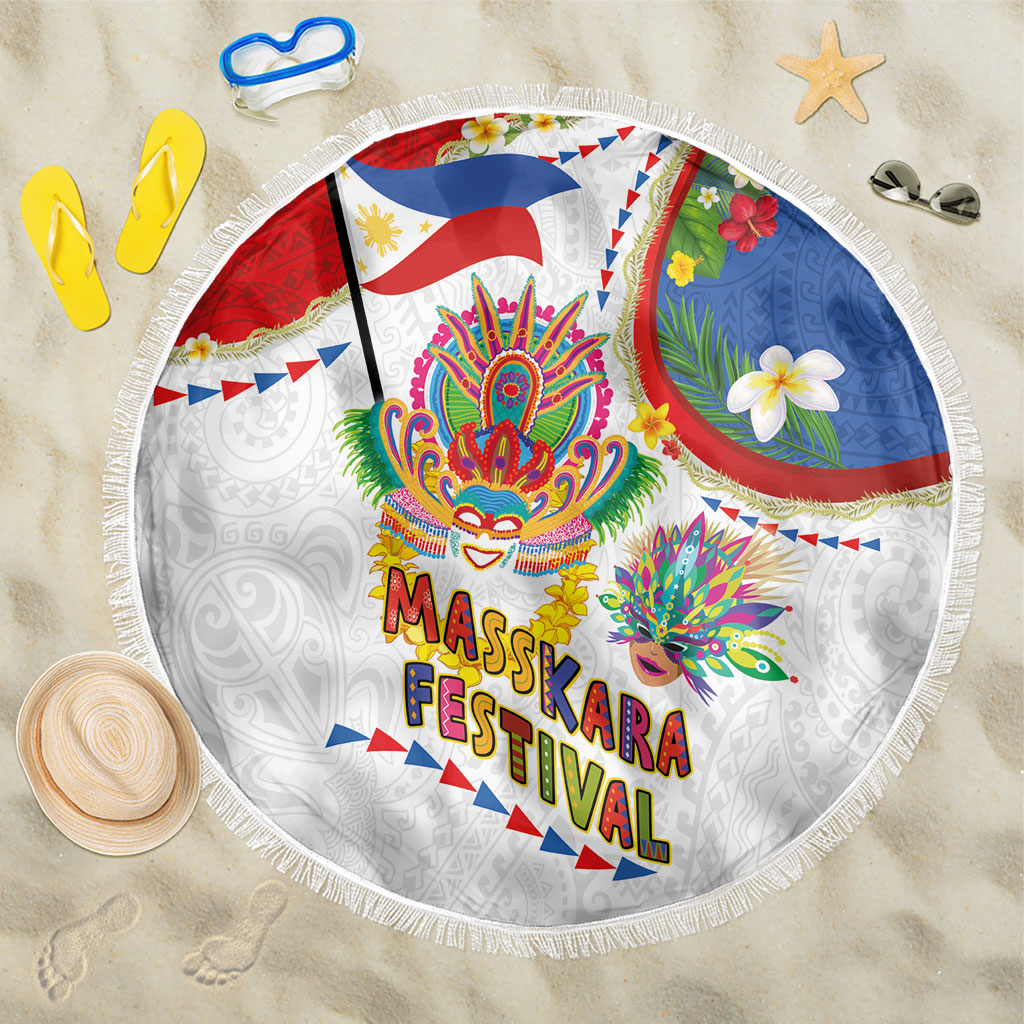 Philippines MassKara Festival Beach Blanket Smile Masks with Hawaiian Art Pattern and Tropical Plants LT03 One Size 150cm Multicolor - Polynesian Pride