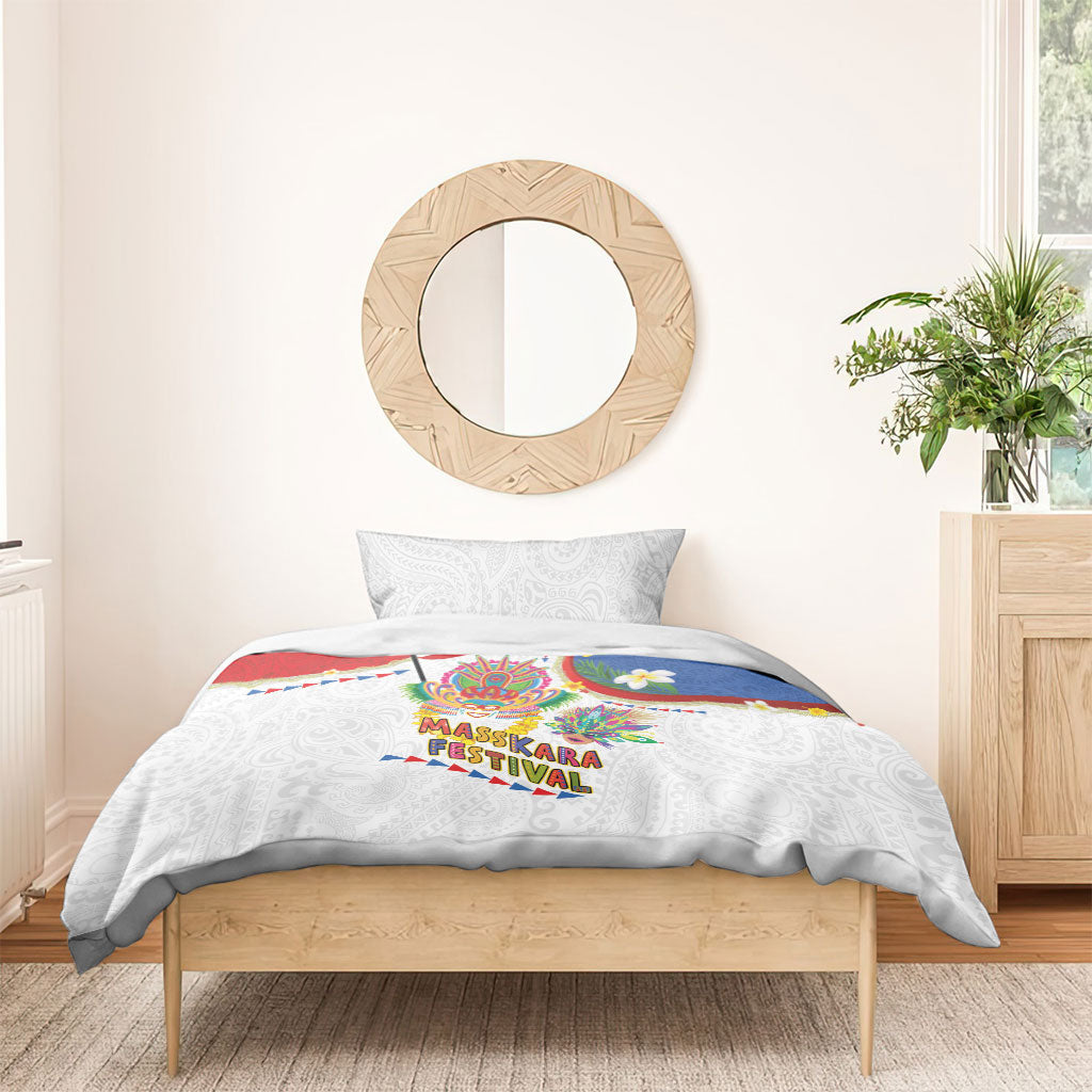 Philippines MassKara Festival Bedding Set Smile Masks with Hawaiian Art Pattern and Tropical Plants