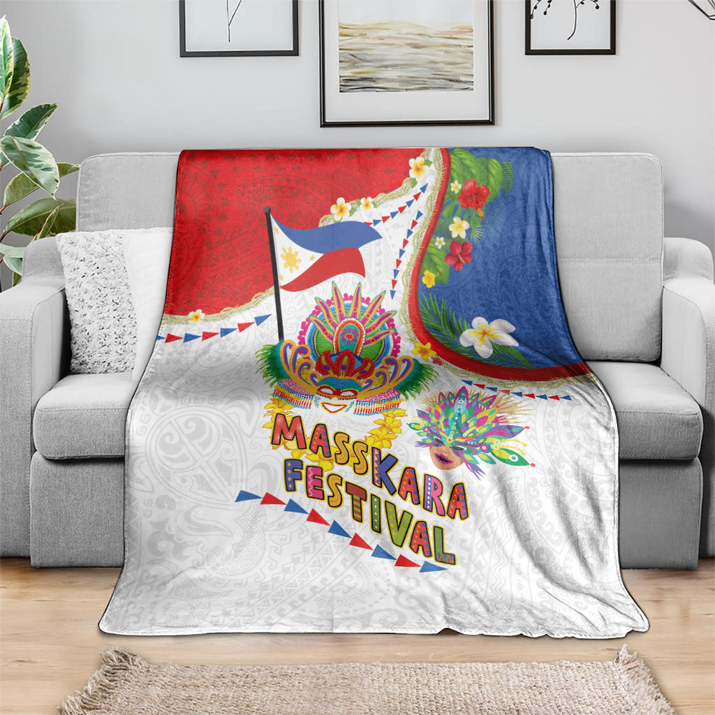 Philippines MassKara Festival Blanket Smile Masks with Hawaiian Art Pattern and Tropical Plants
