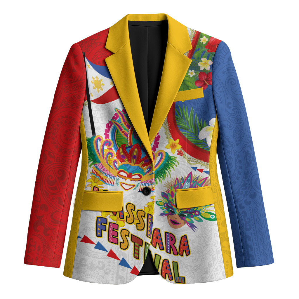 Philippines MassKara Festival Blazer Smile Masks with Hawaiian Art Pattern and Tropical Plants
